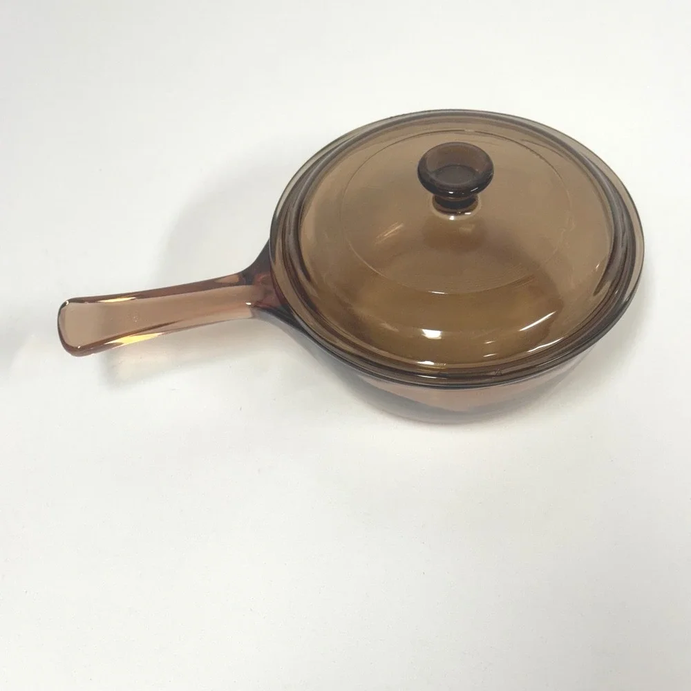 Vintage Visions Corning Amber Glass 0.5L Saucepan Pot